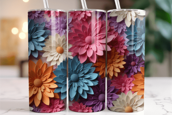 3D Bright Florals Tumbler Design Wrap