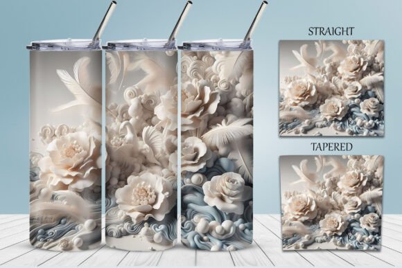 3D Floral Flower Tumbler Design PNG