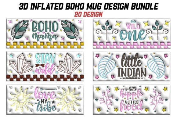3D Inflated Boho Mug Design Bundle: Elevating Sublimation with Modern Aesthetics