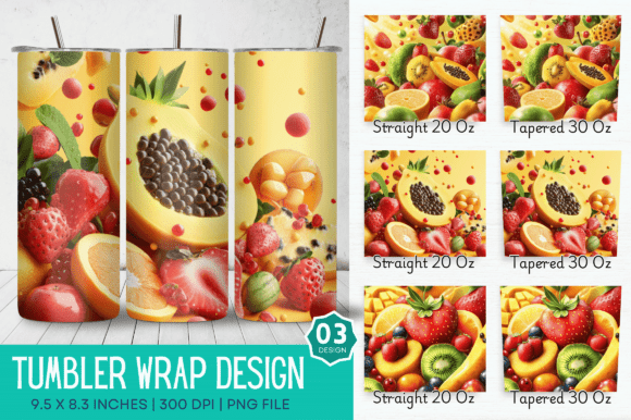 3D Summer Fruits Tumbler Design