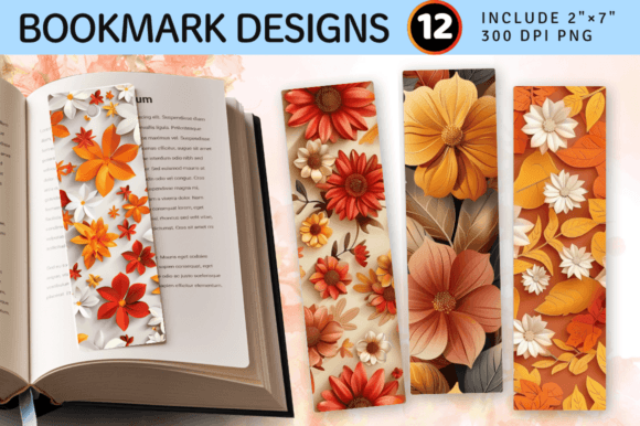 Autumn 3D Flowers PNG Bookmark Design: Elevating Digital Crafting and Personalized Reading Accessories