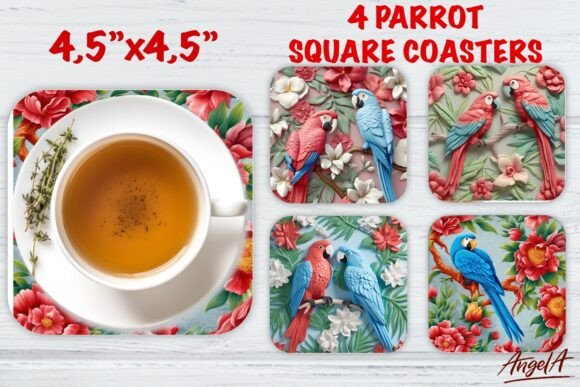 Bird Square Coaster Sublimation Parrot Guide