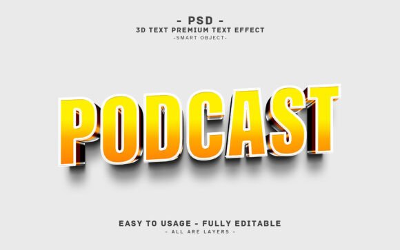 Editable 3D Text Effect of PODCAST: A Comprehensive Design Resource