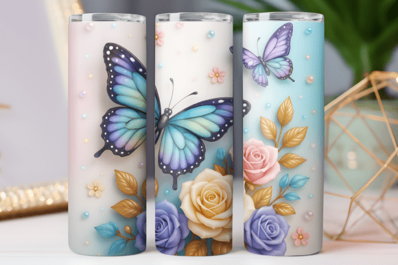 Elevating Drinkware with Butterflies 3D Tumbler Wrap Art