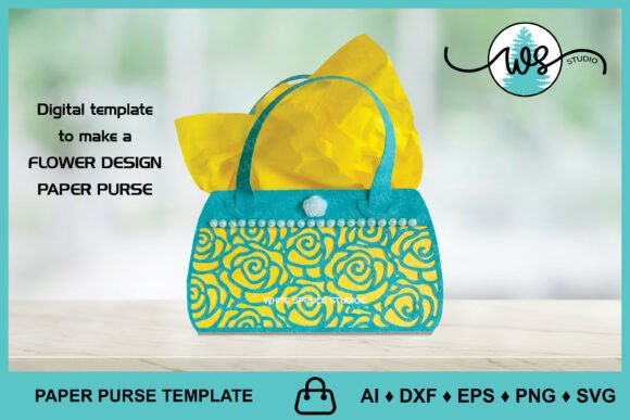Flower Design Paper Purse 3D SVG Guide