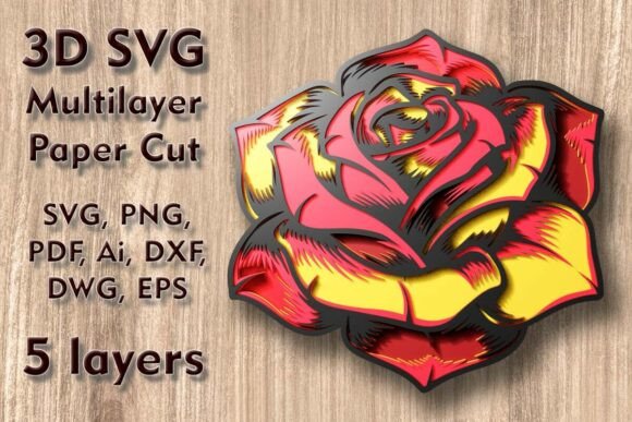 Mastering Depth and Dimension with Rose 3D SVG Multilayer Paper Cut Files